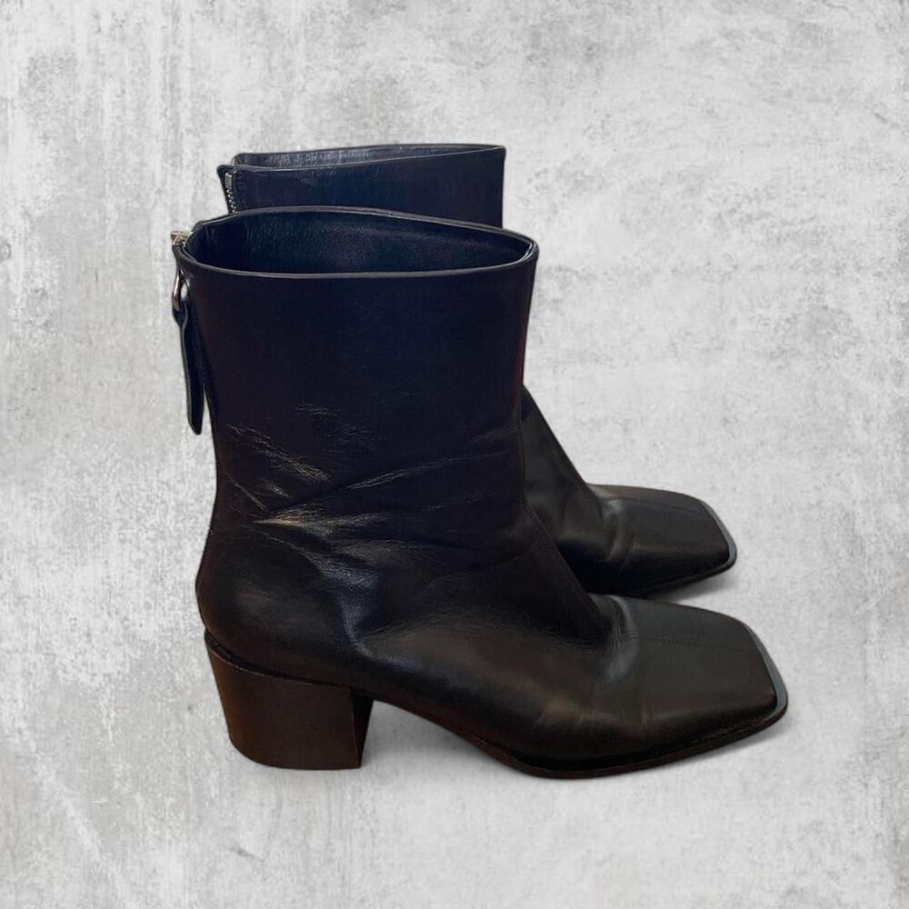 Aeyde Amina Ankle Boots Size 8.5 Black Leather Square Toe Heel